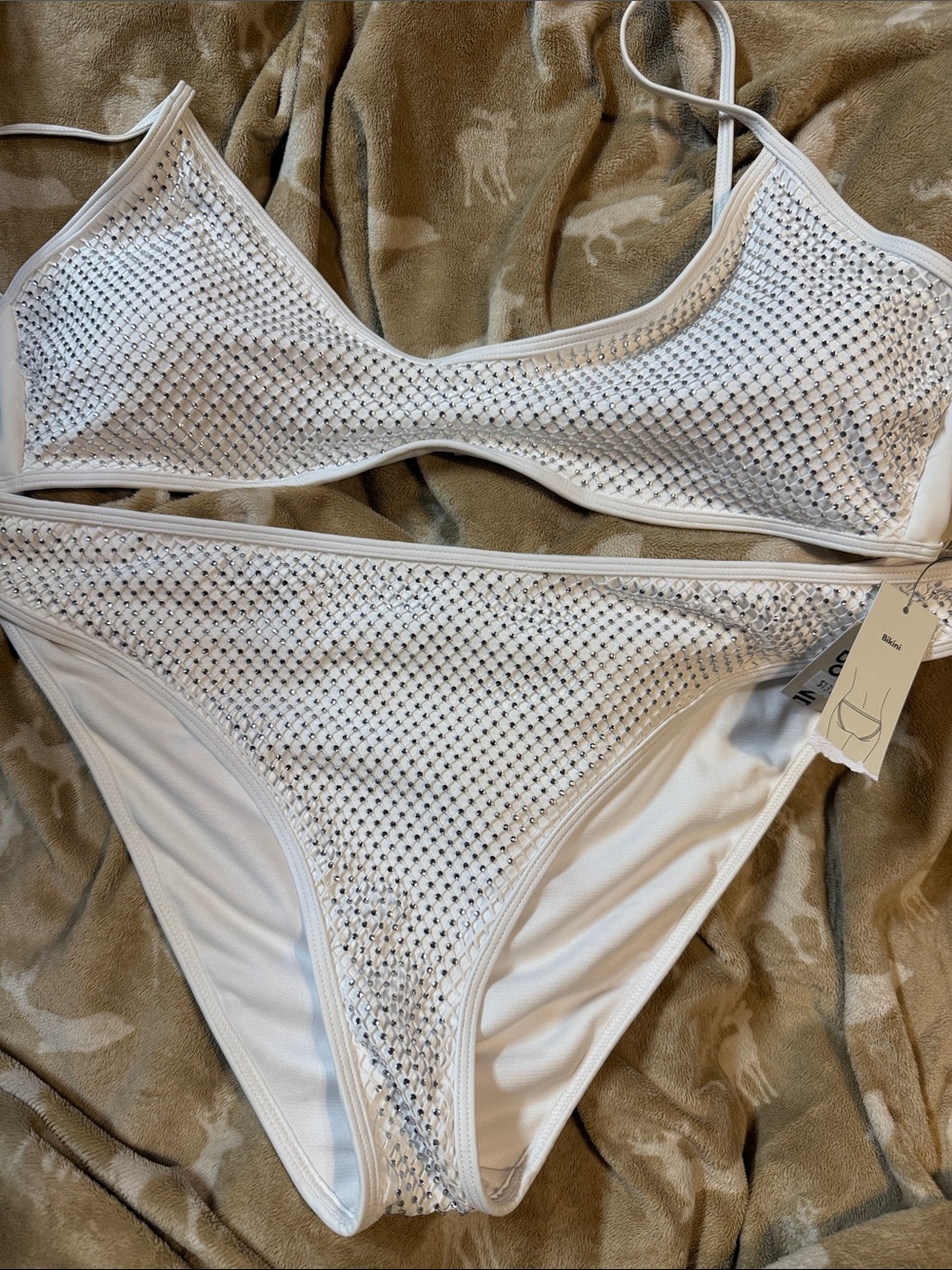 No Boundaries White Rhinestone Mesh Bikini Set